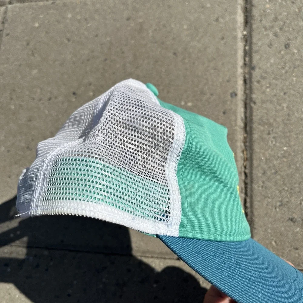 Patagonia Deconstructed Flying Fish Women's Trucker Hat, Green on Blue, Snapback